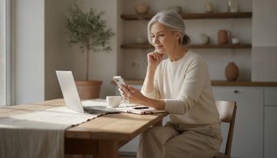 Mature woman comparing costs of different dating sites on her laptop at home
